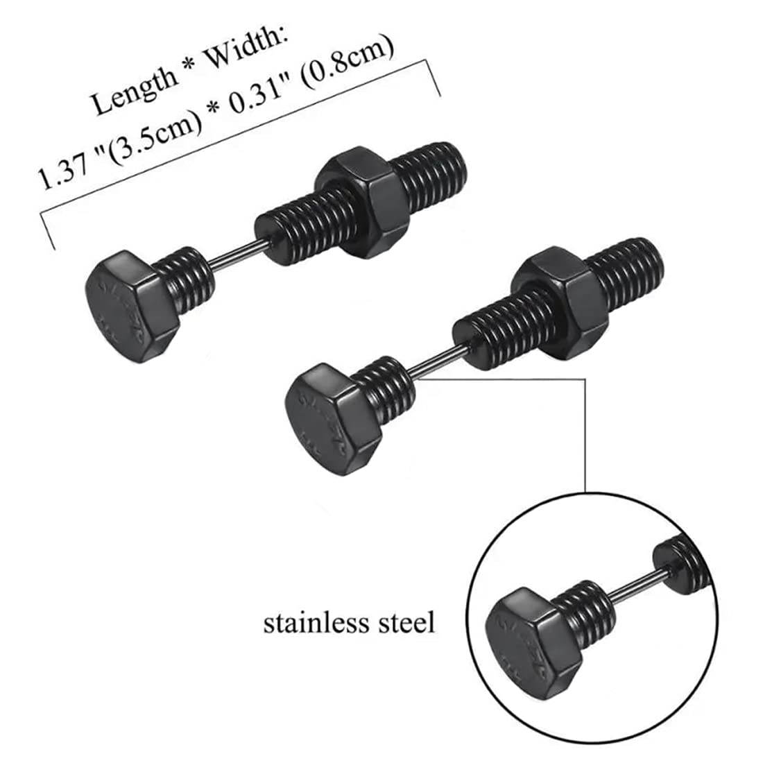 Stainless Steel Screw Stud Earrings for Men